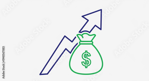 Increasing financial growth with money bag and rising arrow symbolizing profit and investment success