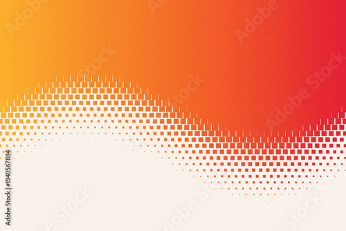 Abstract orange and red gradient background with halftone dot pattern wave, modern graphic design element for web banners, presentations, and digital marketing