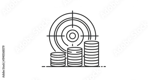 Business finance target growth concept with coin stacks and bullseye for investment goals and strategy