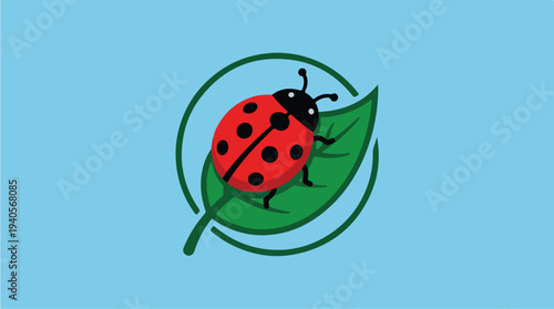 Ladybug on a Leaf Icon Symbol.
