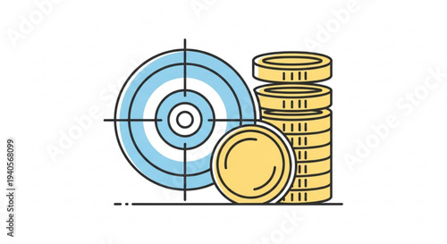 Financial target with gold coins representing investment goals and wealth accumulation strategy