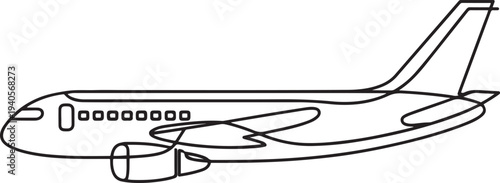 An airliner is a type of aircraft for transporting passengers and air cargo.one line vector icon illustration