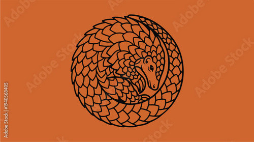 Stylized Illustration of a Pangolin Curled Up.