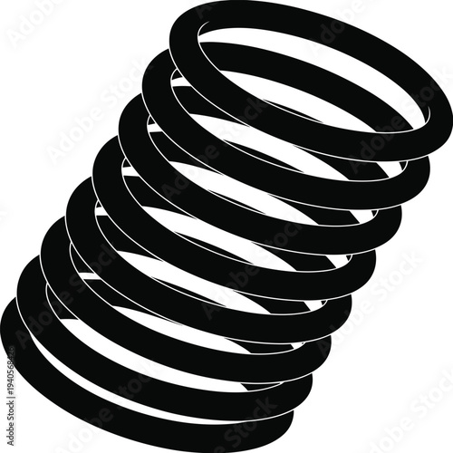 Abstract spiral spring coil silhouette, mechanical metal helix illustration, engineering component icon, industrial tension spring design, technology hardware concept