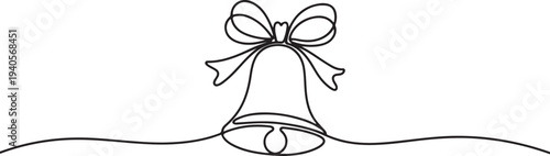 Christmas Bell with Bow one line drawing . Merry christmas bell.one line vector icon illustration
