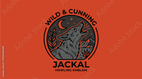 Wild and Cunning Jackal Howling Emblem Illustration.