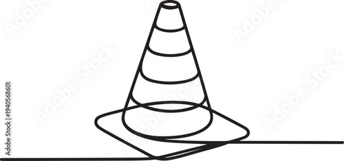 continuous line vector illustration design traffic cone, Road cone continuous one line drawing vector illustration, Traffic cone safety sign.one line vector icon illustration