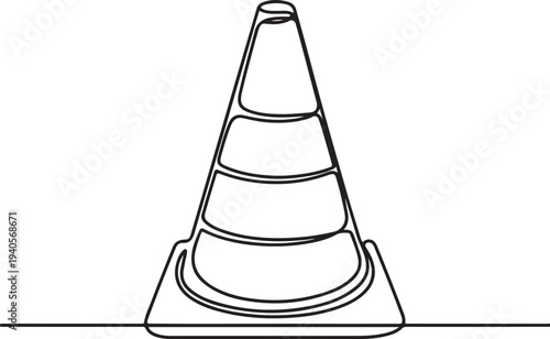 continuous line vector illustration design traffic cone, Road cone continuous one line drawing vector illustration, Traffic cone safety sign.one line vector icon illustration