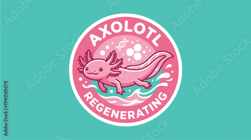 Cute Pink Axolotl Regenerating Cartoon Sticker.