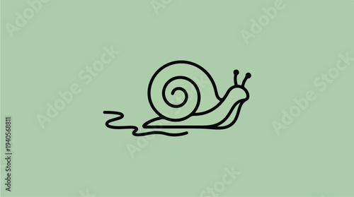 Minimalist Line Art Snail Illustration on Green Background.