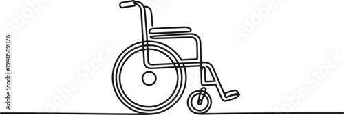 Continuous one line drawing of wheelchair for disabled people . One line drawing illustration of wheelchair.one line vector icon illustration