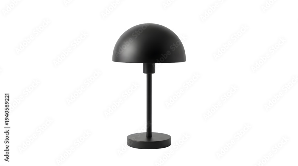 Obraz premium Minimalist black dome-shaped modern table lamp design featuring a slim stand on transparent background