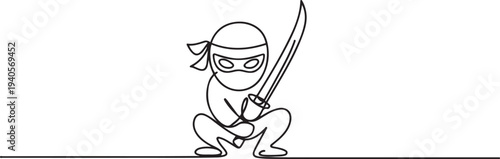 One continuous line drawing of a ninja vector illustration. A ninja illustration simple linear style concept.one line vector icon illustration