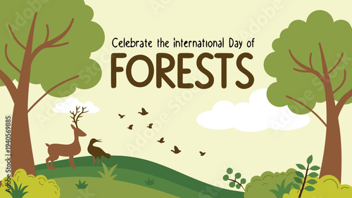 Celebrate International Day of Forests with wildlife in forest landscape