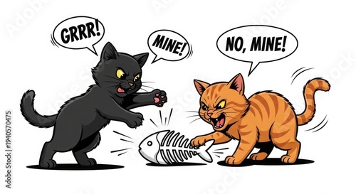 Two cats fighting over a ball of yarn