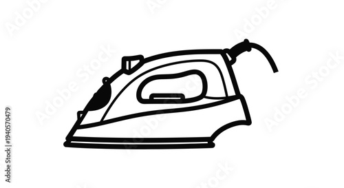 Simple black and white illustration of a household clothing iron silhouette