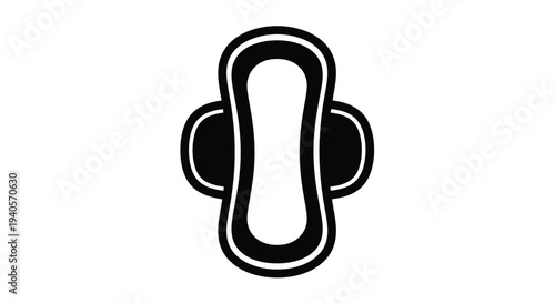 Black outline of a sanitary pad against a white background silhouette