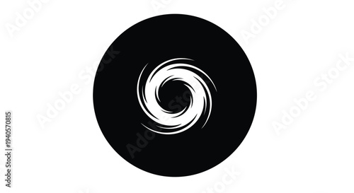 Abstract spiral galaxy design within a black circle a striking silhouette