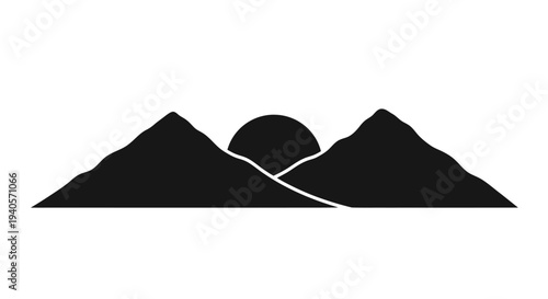 Minimalist mountain range with a circular sun black silhouette