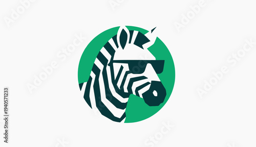 Zebra Head Illustration in Green Circle.