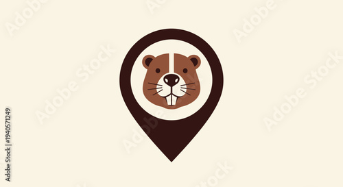 Brown Bear Face in Map Pin Icon.