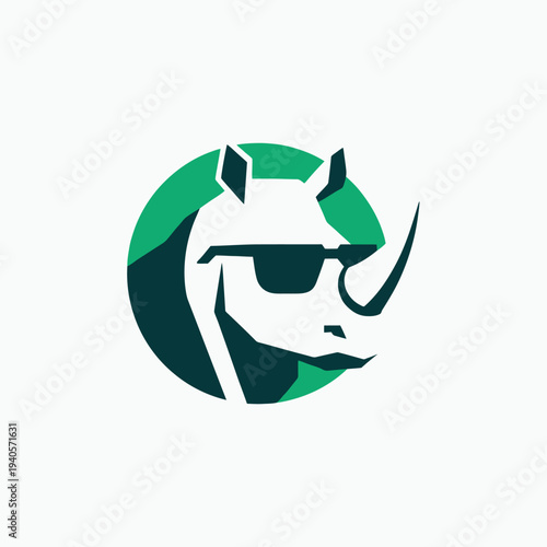 Rhino Wearing Sunglasses Logo Design Illustration.