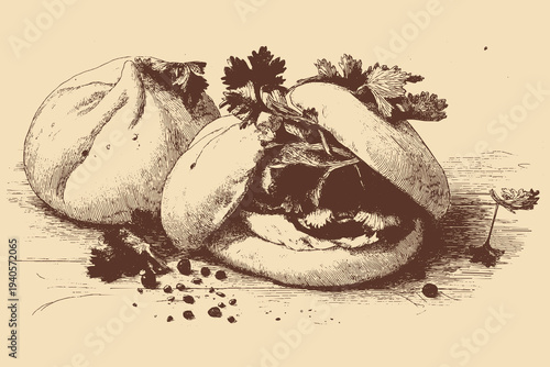 Bao Bun illustration in a vintage style. This vector illustration can be used in any size you like for advertising, logos, and other work.