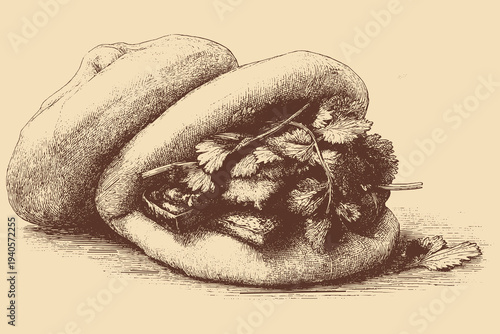 Bao Bun illustration in a vintage style. This vector illustration can be used in any size you like for advertising, logos, and other work.