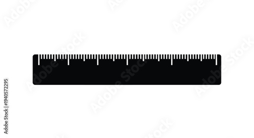 Black ruler with markings on a white background silhouette