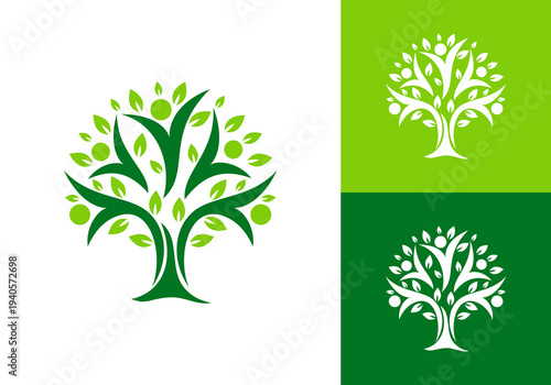 nature logo vector design template line art tree and human or person inside circle, abstract tree logo symbol inside circle	