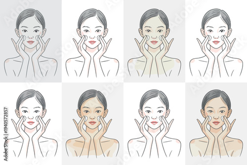 Woman demonstrating facial massage techniques for skincare and beauty