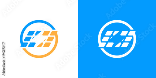 Dual meaning logo combining flash and solar elements, symbolizing renewable energy, power efficiency, innovation, and the dynamic synergy between electricity and sustainable solar technology.