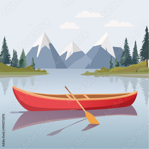 Canoë sur lac en illustration vectorielle estivale