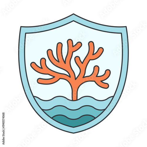 Coral Reef Protection Marine Ecosystem Ocean Conservation Shield Symbol Icon