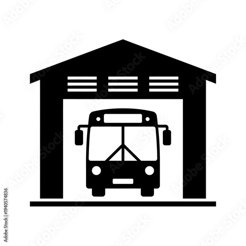 Bus in a garage or depot for public transportation vehicles  maintenance facility