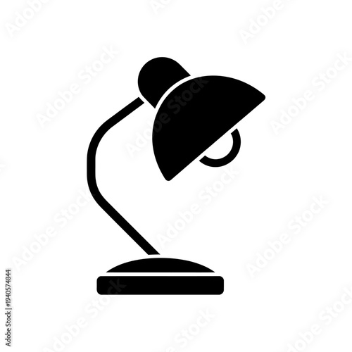 Simple black desk lamp icon with adjustable arm and shade