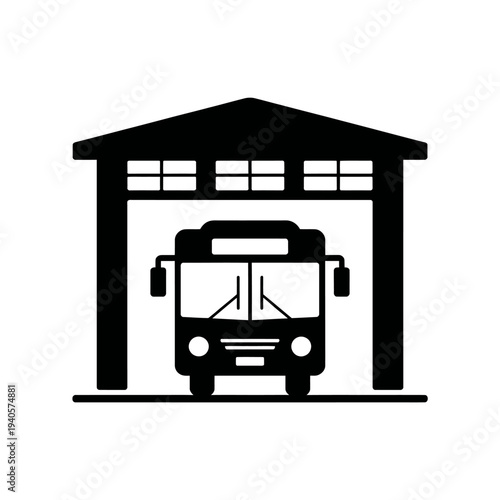 Bus vehicle entering or exiting a garage or depot building