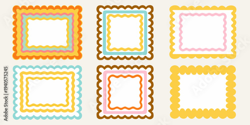 Colorful retro frames a set of six decorative scalloped borders