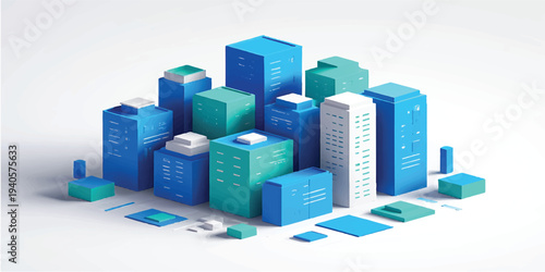 Isometric 3d vector illustration of a modern urban city skyline featuring futuristic architecture with business office towers and residential buildings representing growth in a city in the sky