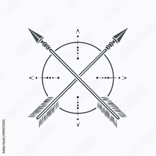 Crossed arrows emblem with compass and dots illustration
