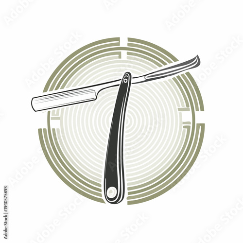 Vintage Straight Razor with Circular Graphic Design - Barbershop and Grooming Icon