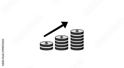 A vector graphic illustration of growing money stacks with an upward arrow