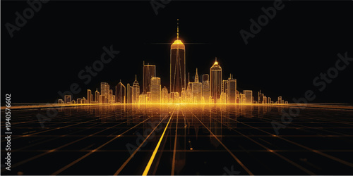 Illuminated fountain at night creates a stunning cityscape view of urban architecture and landmarks in a European city like Moscow or London