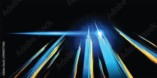 Abstract red and white light trails create a sense of fast motion and speed as cars travel along a dark city highway at night