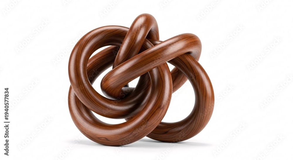 Naklejka premium Brown Interconnected Loops Object Isolated on White realistic texture