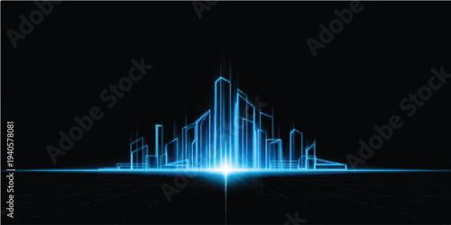 A professional abstract blue wave background featuring a vector technology design with a financial growth bar chart and digital sound equalizer for a business market data report