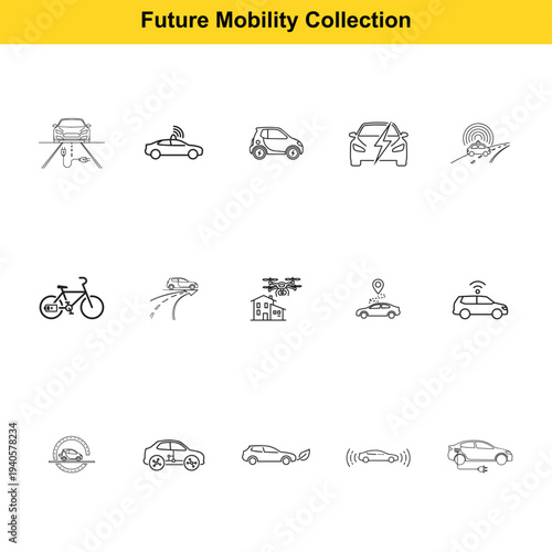 Future mobility collection shows various transportation methods including electric cars.