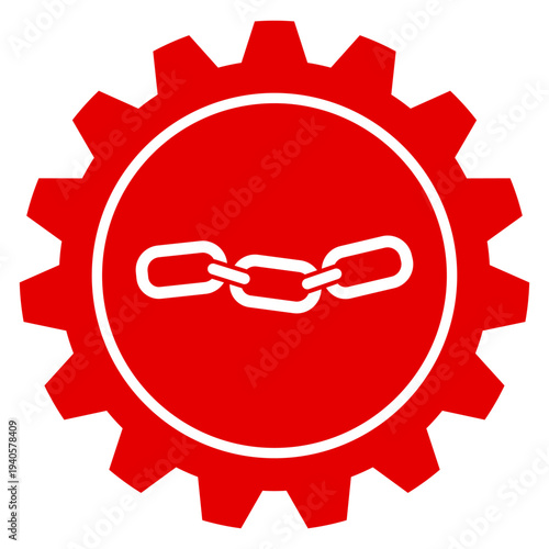 Einstellungen für Verbindung und Netzwerk Rotes Zahnrad Icon Vektor mit Kette auf transparent Hintergrund PNG