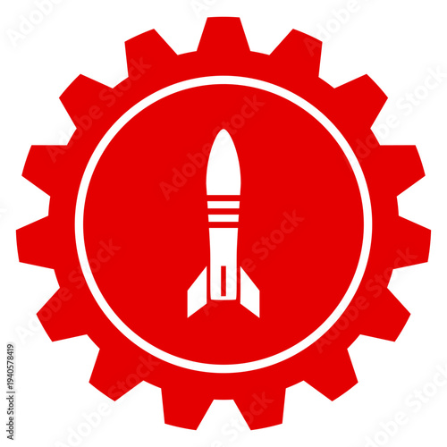 Einstellungen für Raketenstart und Performance Rotes Zahnrad Icon Vektor mit Rakete auf transparent Hintergrund PNG