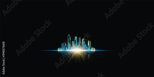 Abstract blue flames on a black background create a wave of light and energy in this vector illustration design for music and business